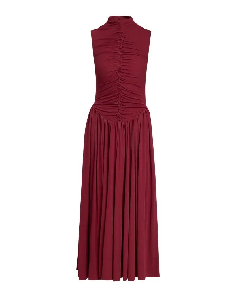 Faria Ruched Mock-Neck Jersey Midi Dress
