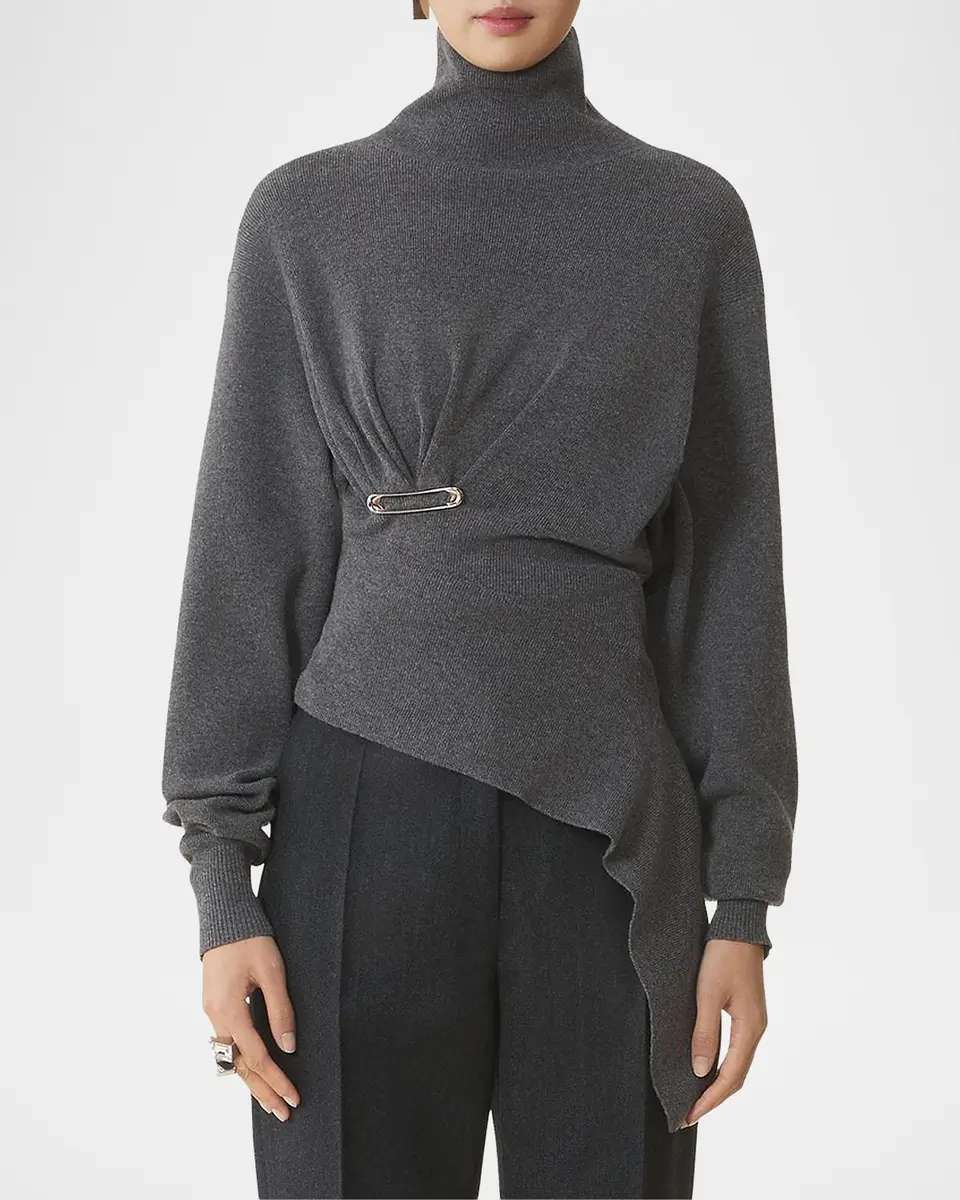 Lanvin Asymmetric Safety-Pin Gathered Cashmere Turtleneck Sweater | Thumbnail 3 Lanvin Asymmetric Safety-Pin Gathered Cashmere Turtleneck Sweater | Thumbnail 3