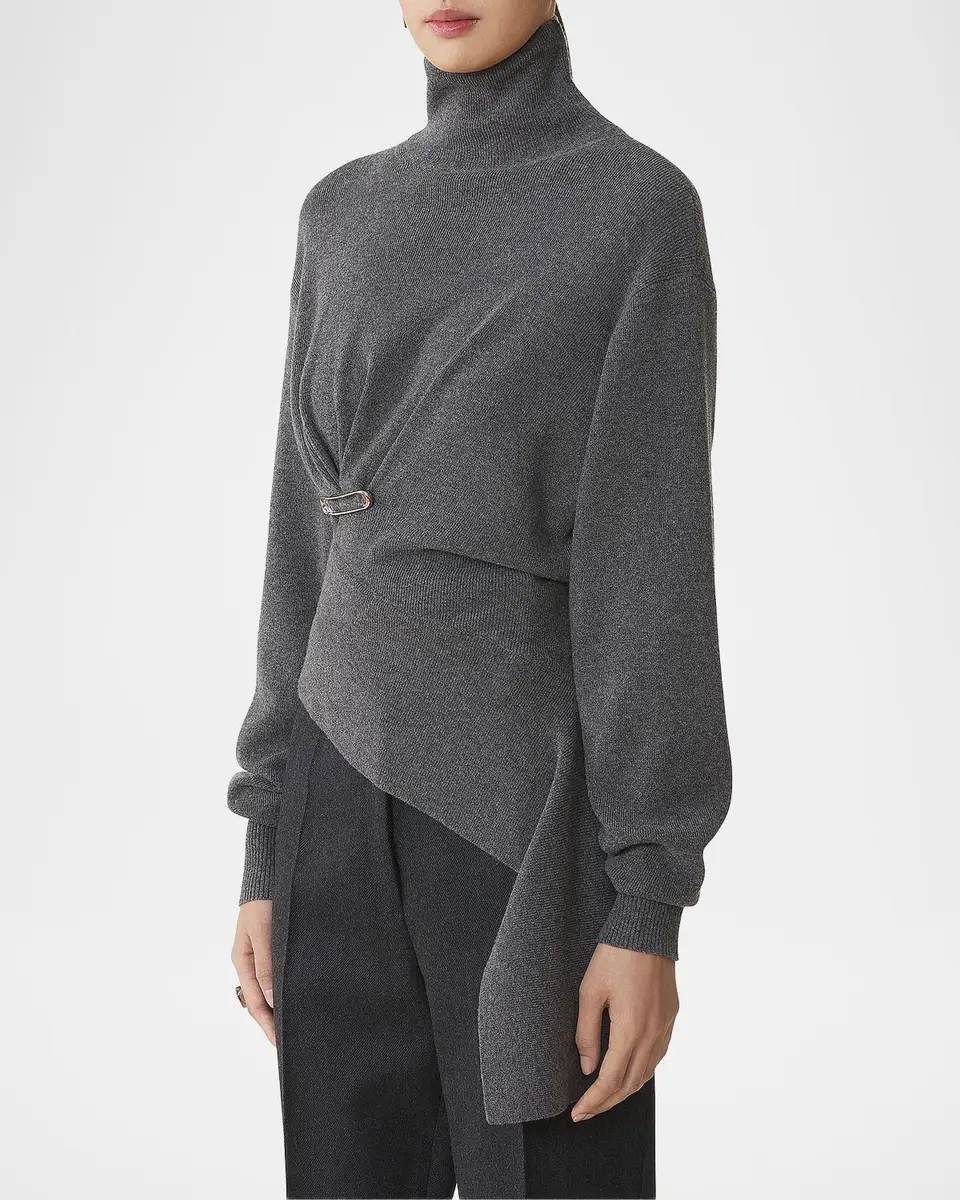 Lanvin Asymmetric Safety-Pin Gathered Cashmere Turtleneck Sweater | Thumbnail 5 Lanvin Asymmetric Safety-Pin Gathered Cashmere Turtleneck Sweater | Thumbnail 5