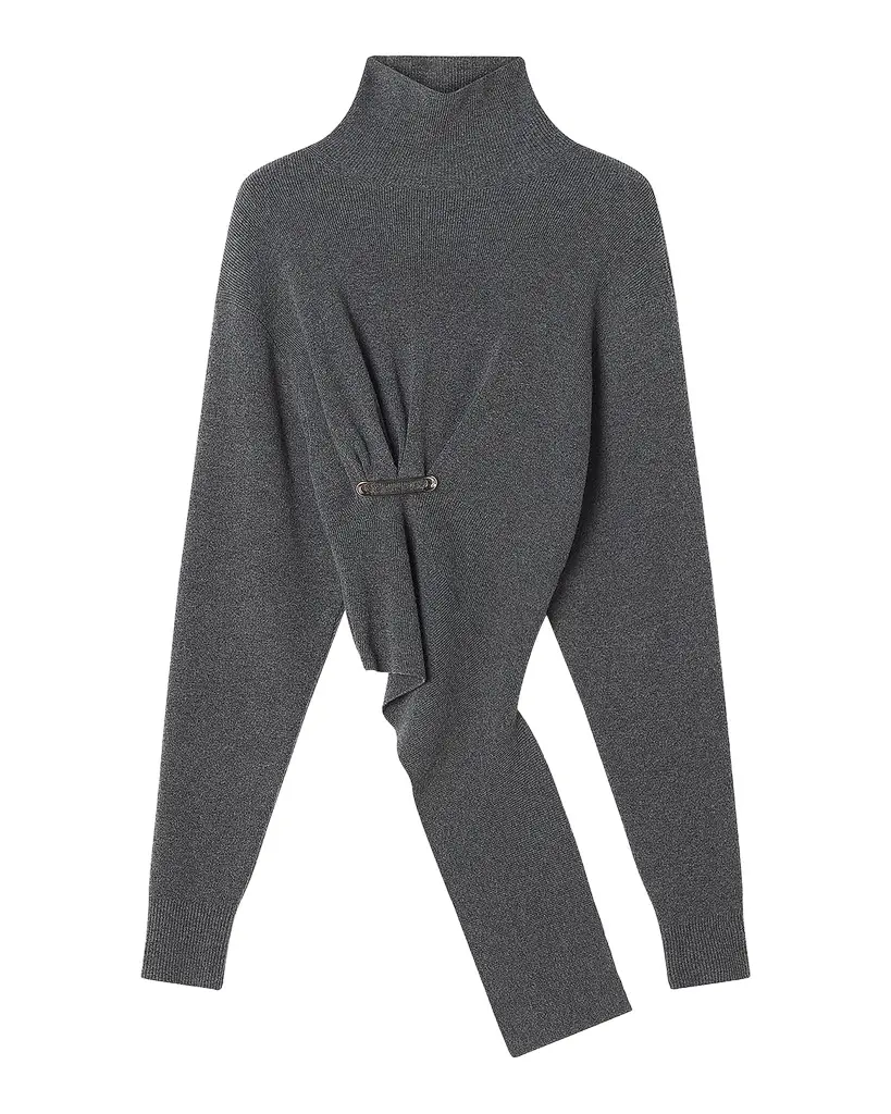 Lanvin Asymmetric Safety-Pin Gathered Cashmere Turtleneck Sweater