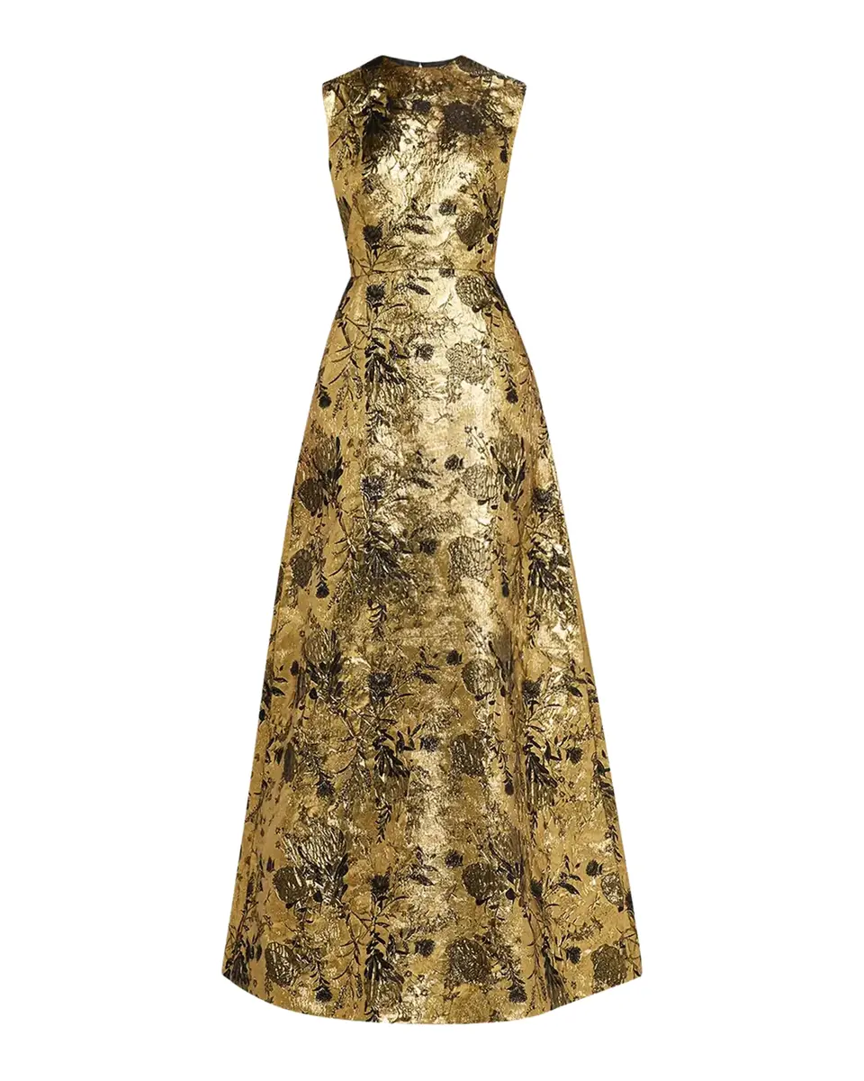Reem Acra Metallic Floral Brocade Sleeveless A-Line Gown | Thumbnail 2 Reem Acra Metallic Floral Brocade Sleeveless A-Line Gown | Thumbnail 2