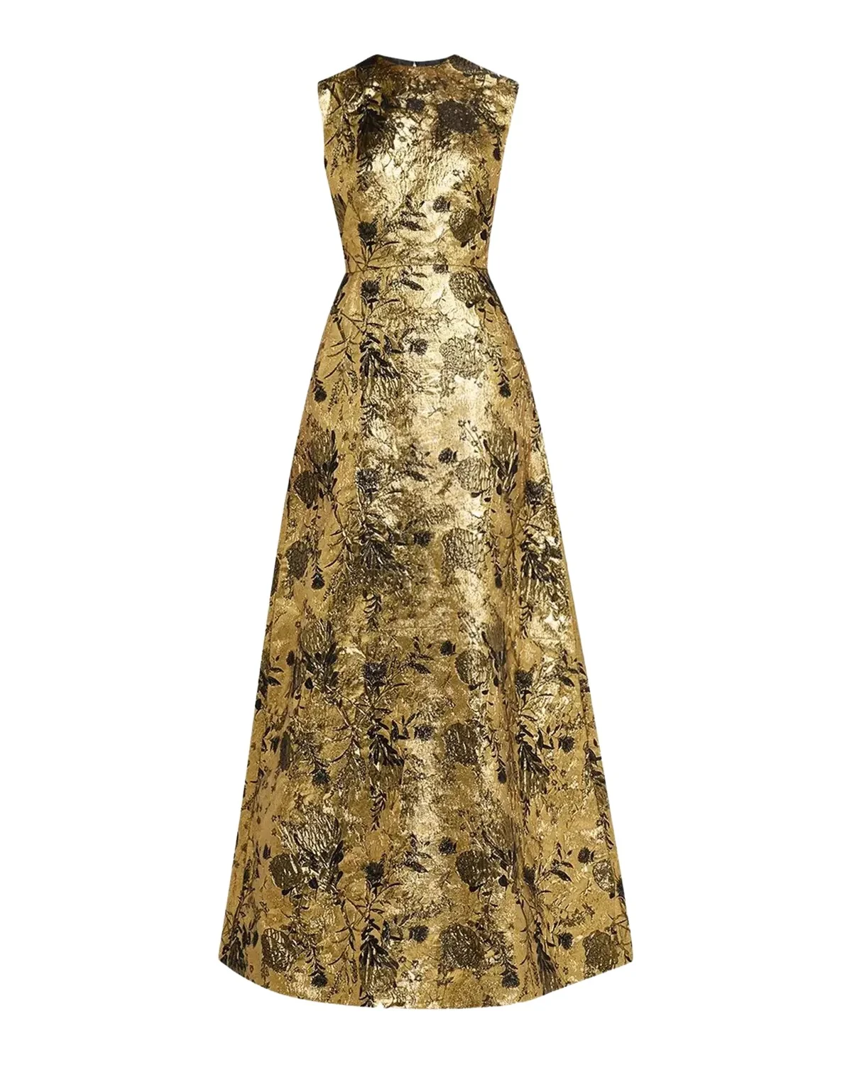 Metallic Floral Brocade Sleeveless A-Line Gown