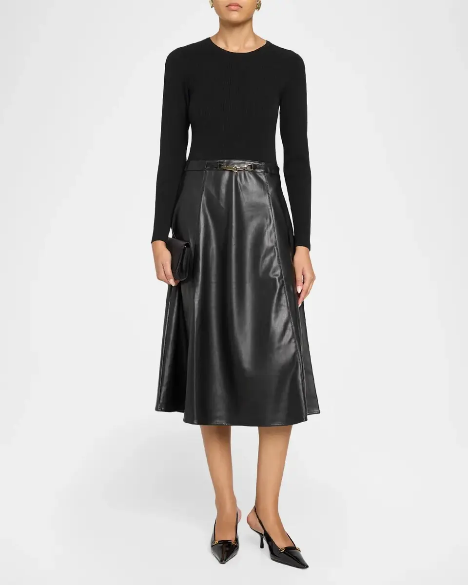 Elie Tahari The Quinn Mixed Media Midi Dress | Thumbnail 2 Elie Tahari The Quinn Mixed Media Midi Dress | Thumbnail 2