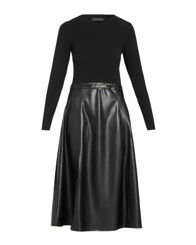 Elie Tahari The Quinn Mixed Media Midi Dress