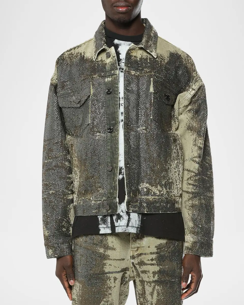 PURPLE Men's Trompe L Oeil Crystal Denim Jacket | Thumbnail 3 PURPLE Men's Trompe L Oeil Crystal Denim Jacket | Thumbnail 3