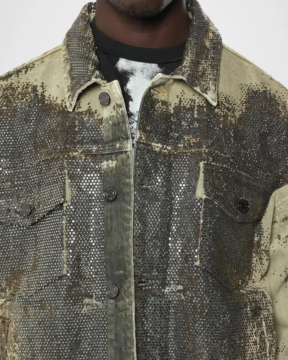 PURPLE Men's Trompe L Oeil Crystal Denim Jacket | Thumbnail 4 PURPLE Men's Trompe L Oeil Crystal Denim Jacket | Thumbnail 4