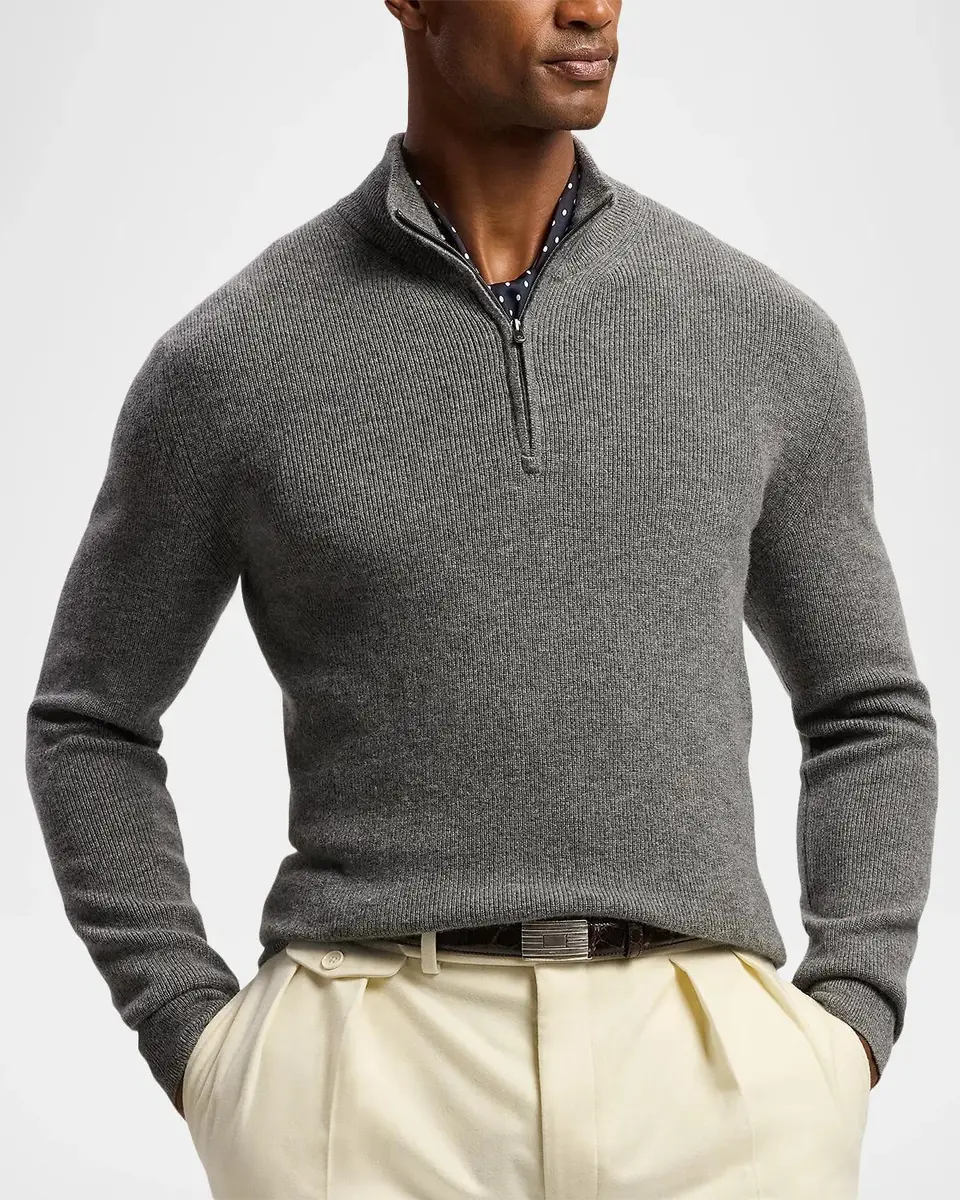 Ralph Lauren Purple Label Men's Textured Cashmere Quarter-Zip Sweater | Thumbnail 4 Ralph Lauren Purple Label Men's Textured Cashmere Quarter-Zip Sweater | Thumbnail 4