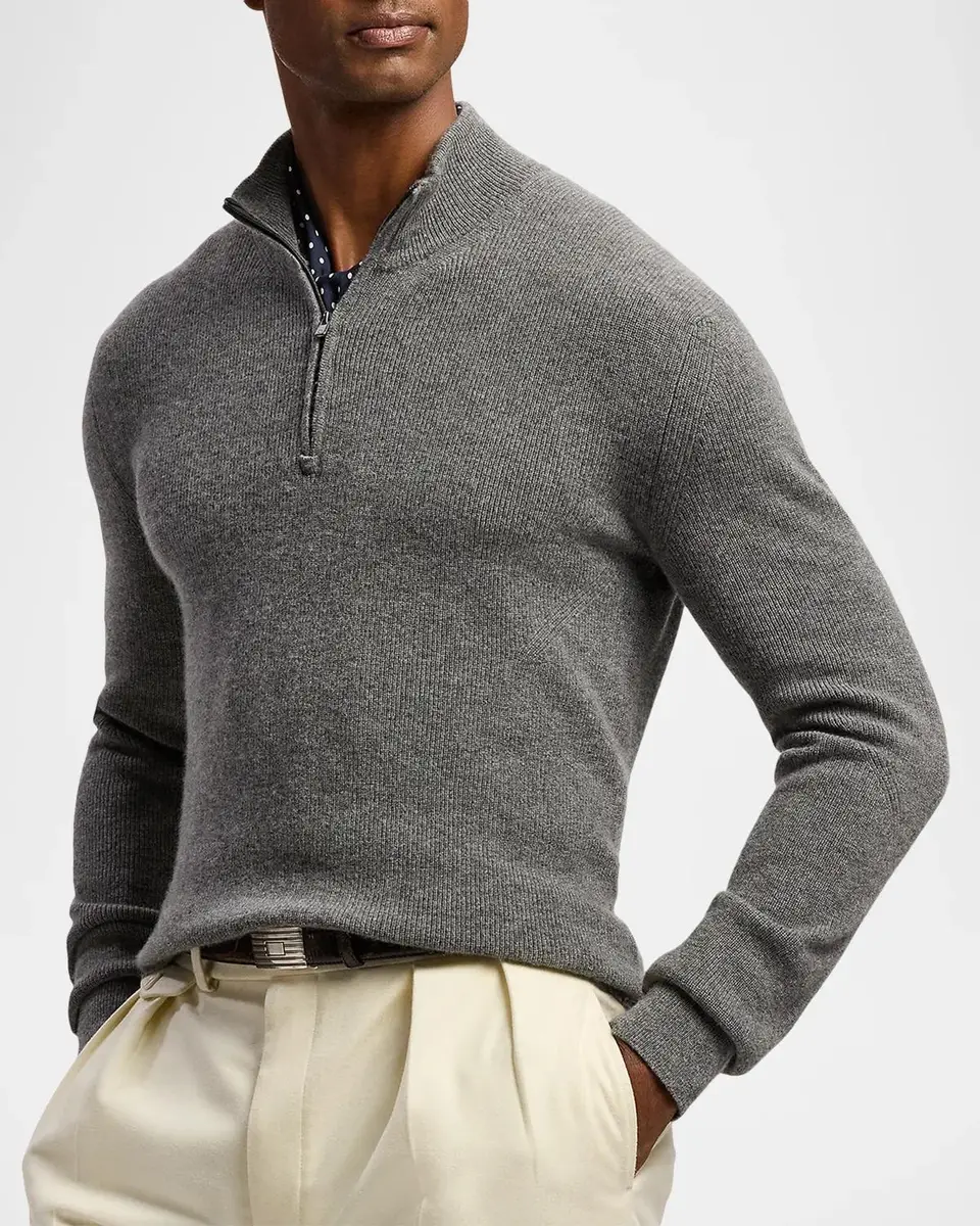 Ralph Lauren Purple Label Men's Textured Cashmere Quarter-Zip Sweater | Thumbnail 6 Ralph Lauren Purple Label Men's Textured Cashmere Quarter-Zip Sweater | Thumbnail 6