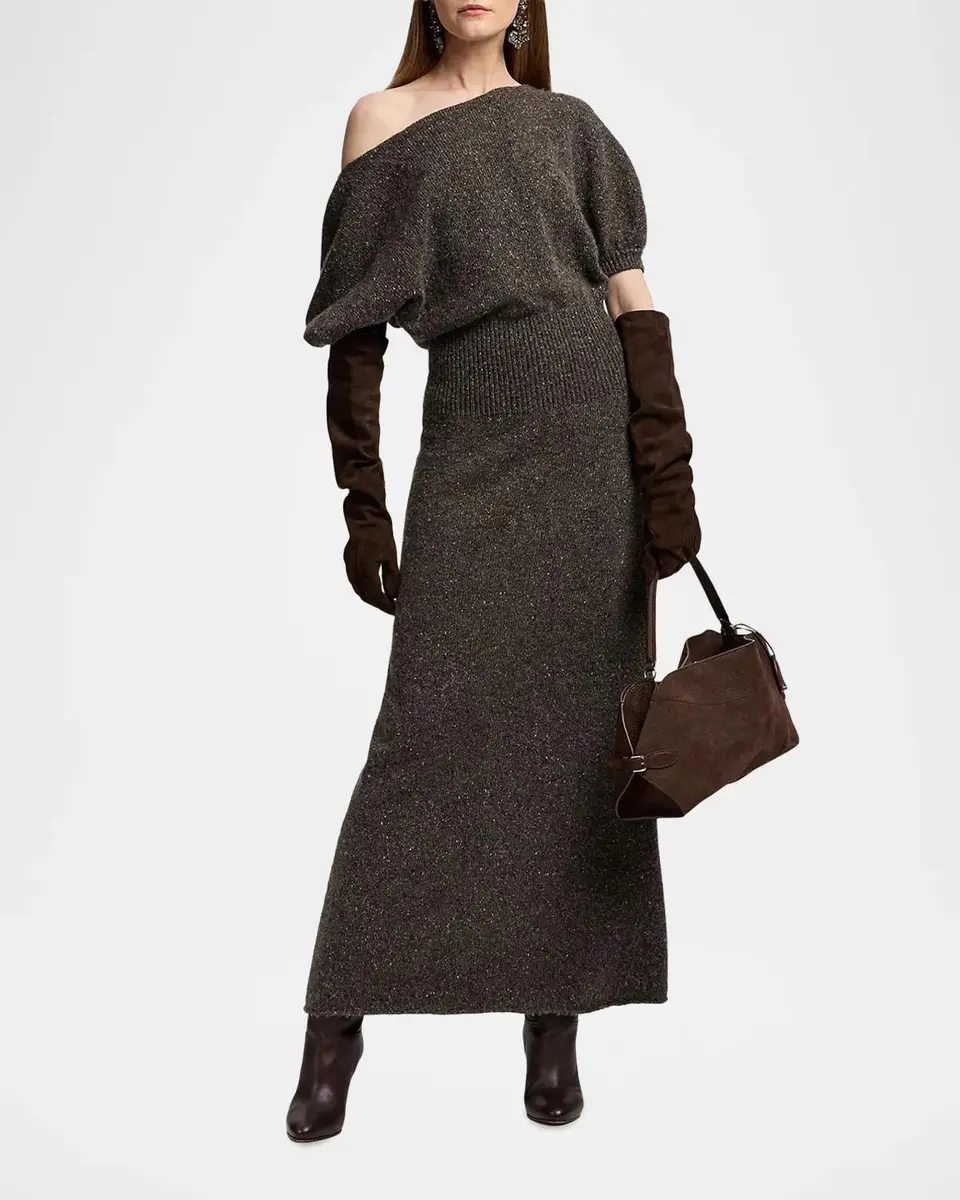 Ralph Lauren Collection Cecie Cashmere-Blend Donegal Off-The-Shoulder Maxi Day Dress | Thumbnail 2 Ralph Lauren Collection Cecie Cashmere-Blend Donegal Off-The-Shoulder Maxi Day Dress | Thumbnail 2