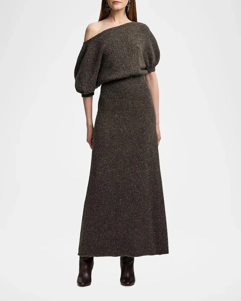 Ralph Lauren Collection Cecie Cashmere-Blend Donegal Off-The-Shoulder Maxi Day Dress | Thumbnail 4 Ralph Lauren Collection Cecie Cashmere-Blend Donegal Off-The-Shoulder Maxi Day Dress | Thumbnail 4