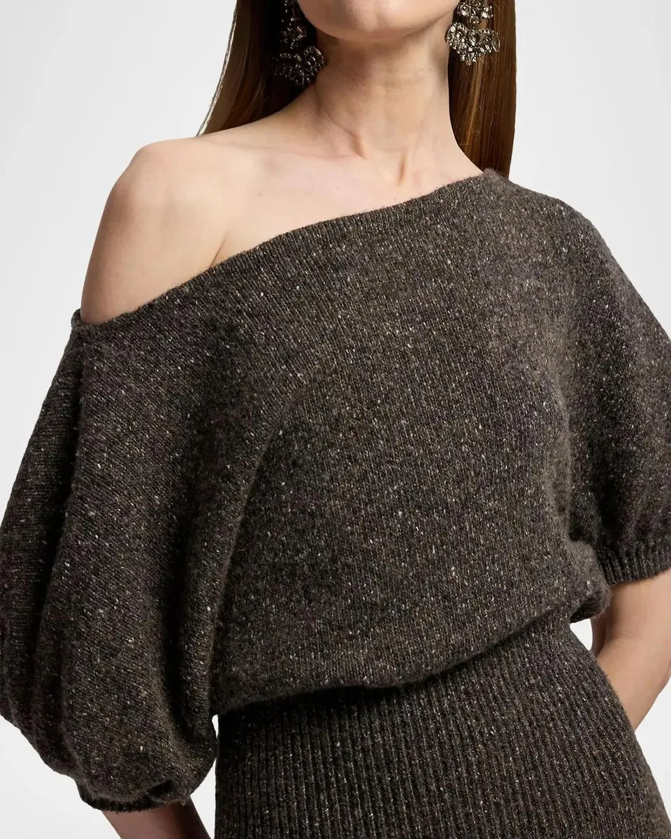 Ralph Lauren Collection Cecie Cashmere-Blend Donegal Off-The-Shoulder Maxi Day Dress | Thumbnail 5 Ralph Lauren Collection Cecie Cashmere-Blend Donegal Off-The-Shoulder Maxi Day Dress | Thumbnail 5