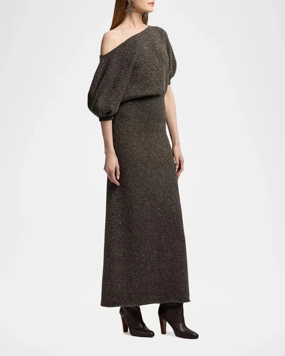 Ralph Lauren Collection Cecie Cashmere-Blend Donegal Off-The-Shoulder Maxi Day Dress | Thumbnail 6 Ralph Lauren Collection Cecie Cashmere-Blend Donegal Off-The-Shoulder Maxi Day Dress | Thumbnail 6