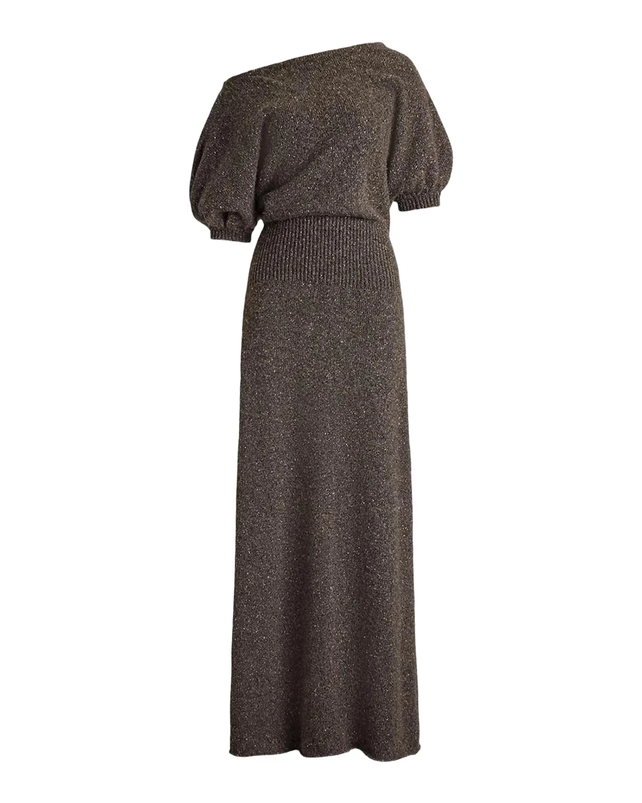 Cecie Cashmere-Blend Donegal Off-The-Shoulder Maxi Day Dress Cecie Cashmere-Blend Donegal Off-The-Shoulder Maxi Day Dress