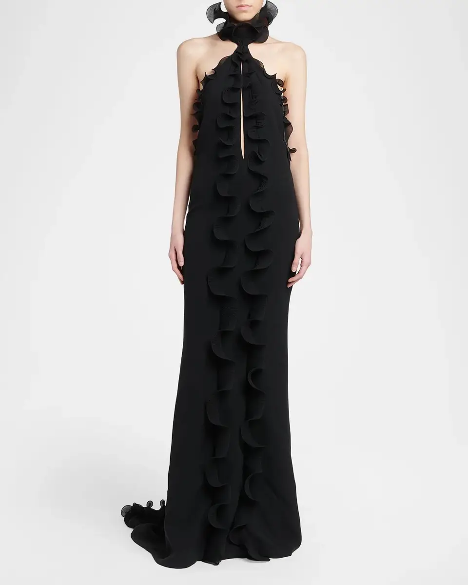 Tom Ford Silk Crepe Ruffled Halter Evening Dress | Thumbnail 2 Tom Ford Silk Crepe Ruffled Halter Evening Dress | Thumbnail 2
