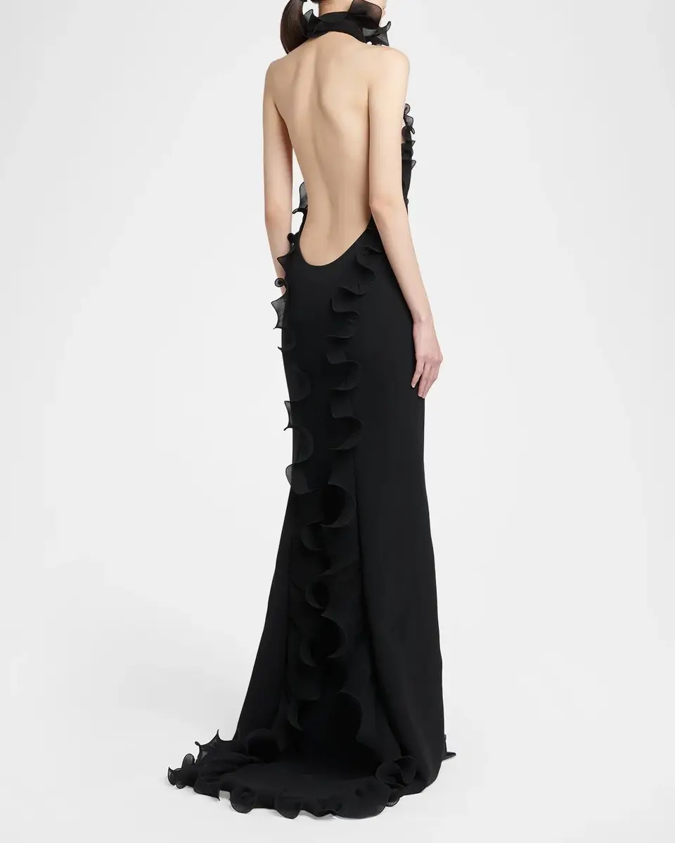 Tom Ford Silk Crepe Ruffled Halter Evening Dress | Thumbnail 3 Tom Ford Silk Crepe Ruffled Halter Evening Dress | Thumbnail 3