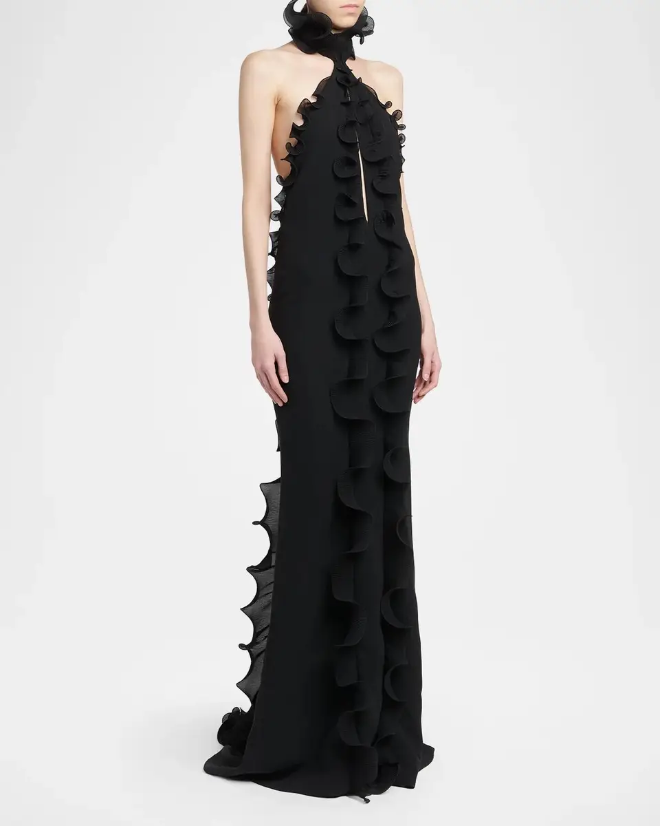 Tom Ford Silk Crepe Ruffled Halter Evening Dress | Thumbnail 4 Tom Ford Silk Crepe Ruffled Halter Evening Dress | Thumbnail 4