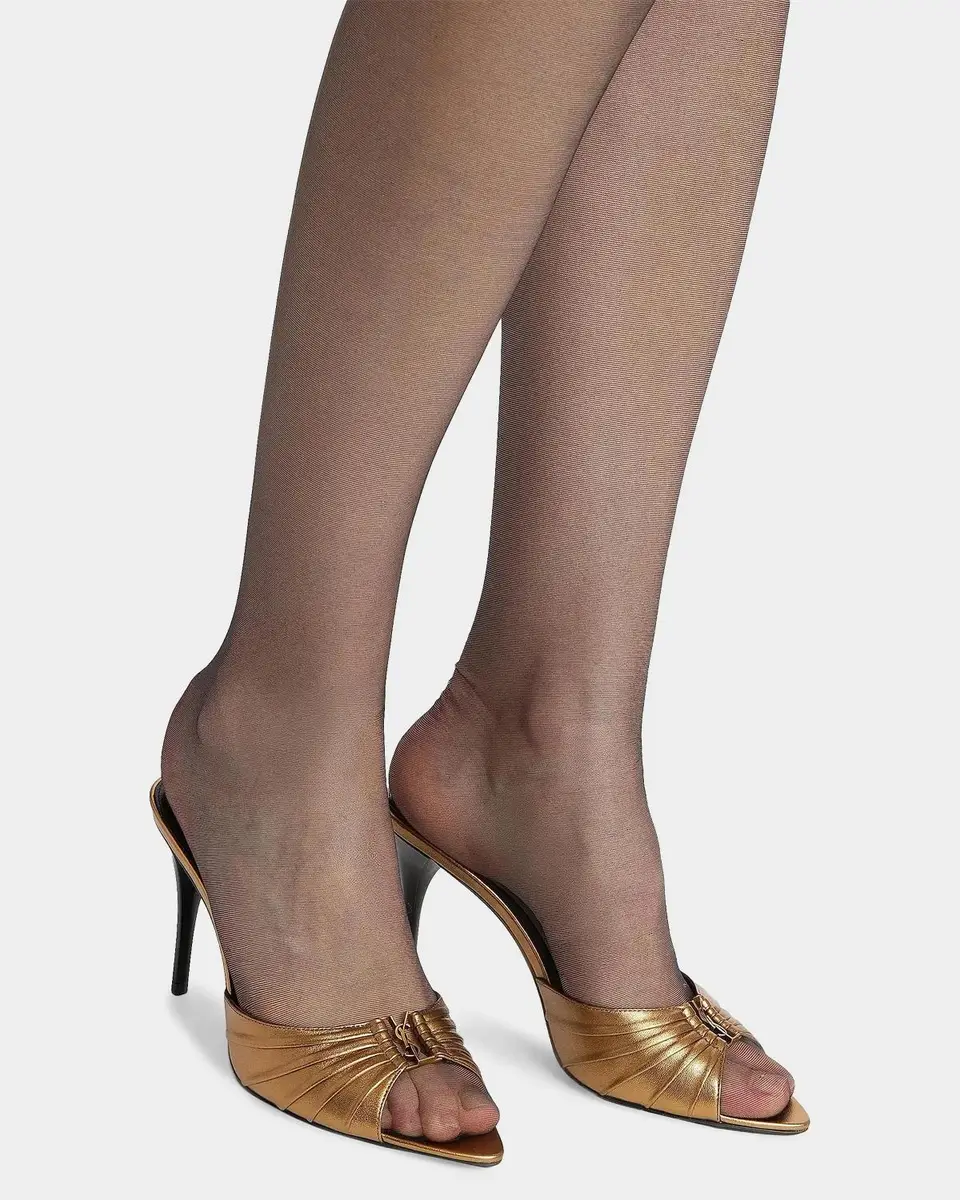 Saint Laurent Babylone Ruched Leather Mule Sandals | Thumbnail 2