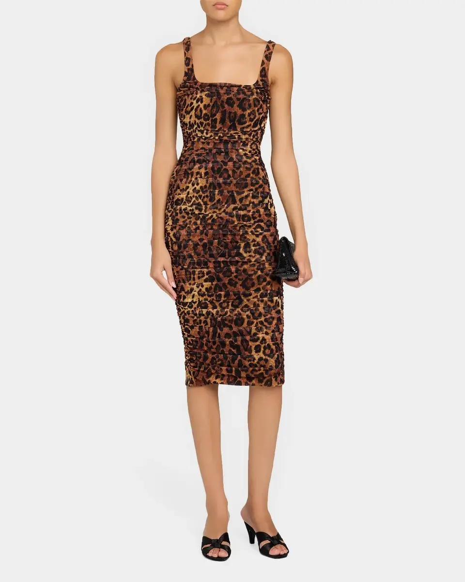 L'Agence Anya Shirred Leopard-Print Mesh Sleeveless Midi Dress | Thumbnail 2 L'Agence Anya Shirred Leopard-Print Mesh Sleeveless Midi Dress | Thumbnail 2