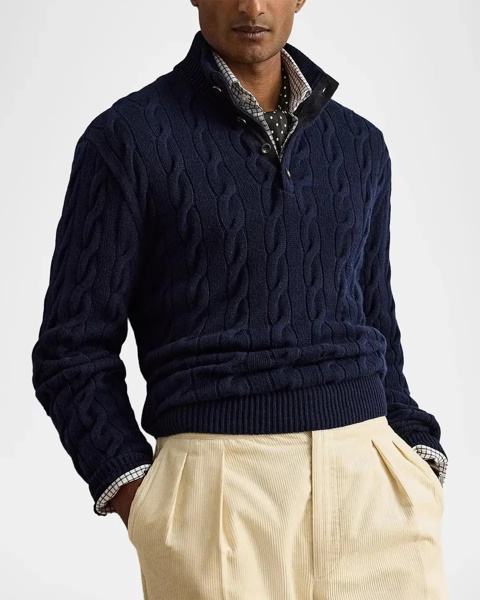 Ralph Lauren Purple Label Men's Cable-Knit Cashmere Mockneck Sweater | Thumbnail 4 Ralph Lauren Purple Label Men's Cable-Knit Cashmere Mockneck Sweater | Thumbnail 4