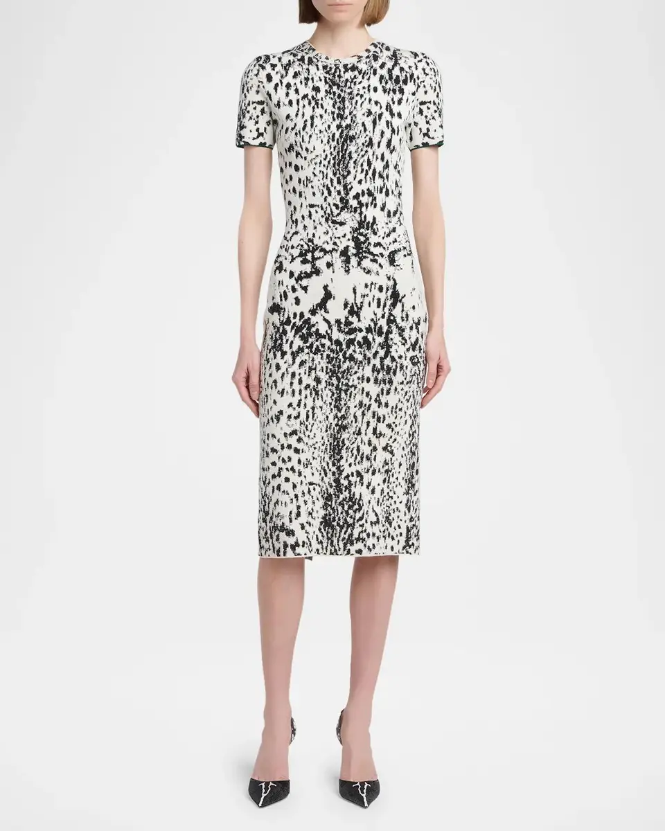 Tom Ford Lynx Jacquard Compact Knit Short-Sleeve Midi Dress | Thumbnail 2 Tom Ford Lynx Jacquard Compact Knit Short-Sleeve Midi Dress | Thumbnail 2