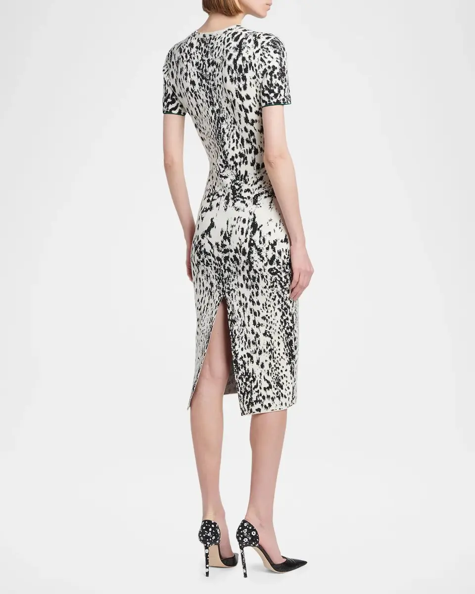 Tom Ford Lynx Jacquard Compact Knit Short-Sleeve Midi Dress | Thumbnail 3 Tom Ford Lynx Jacquard Compact Knit Short-Sleeve Midi Dress | Thumbnail 3