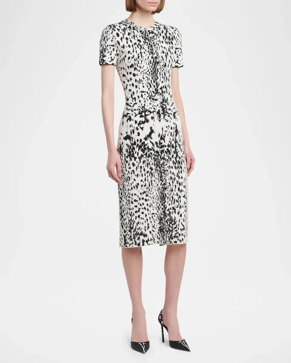 Tom Ford Lynx Jacquard Compact Knit Short-Sleeve Midi Dress | Thumbnail 4 Tom Ford Lynx Jacquard Compact Knit Short-Sleeve Midi Dress | Thumbnail 4