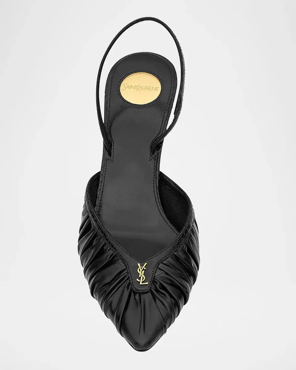 Saint Laurent 60mm YSL Ruched Leather Slingback Pumps | Thumbnail 4 Saint Laurent 60mm YSL Ruched Leather Slingback Pumps | Thumbnail 4