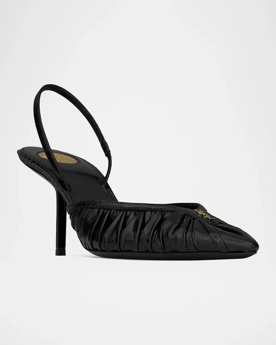 Saint Laurent 60mm YSL Ruched Leather Slingback Pumps | Thumbnail 5 Saint Laurent 60mm YSL Ruched Leather Slingback Pumps | Thumbnail 5