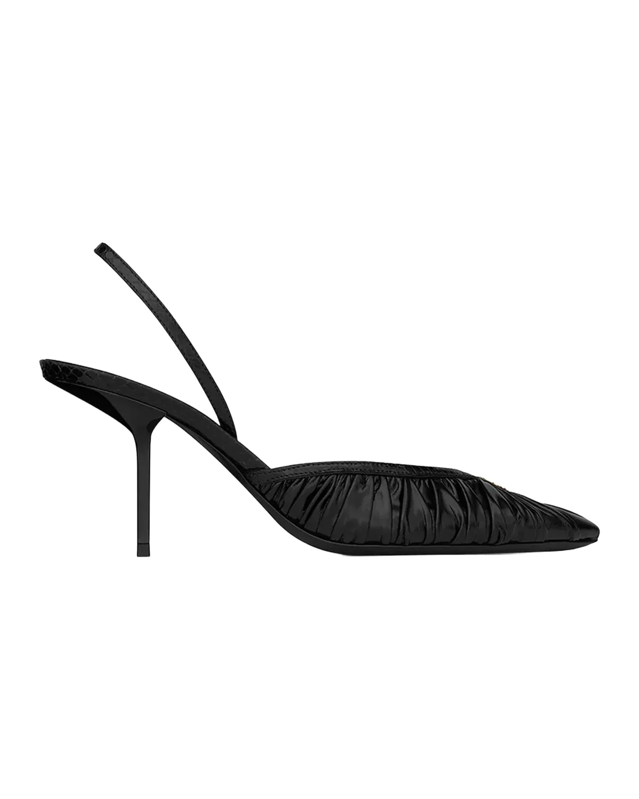 Saint Laurent 60mm YSL Ruched Leather Slingback Pumps