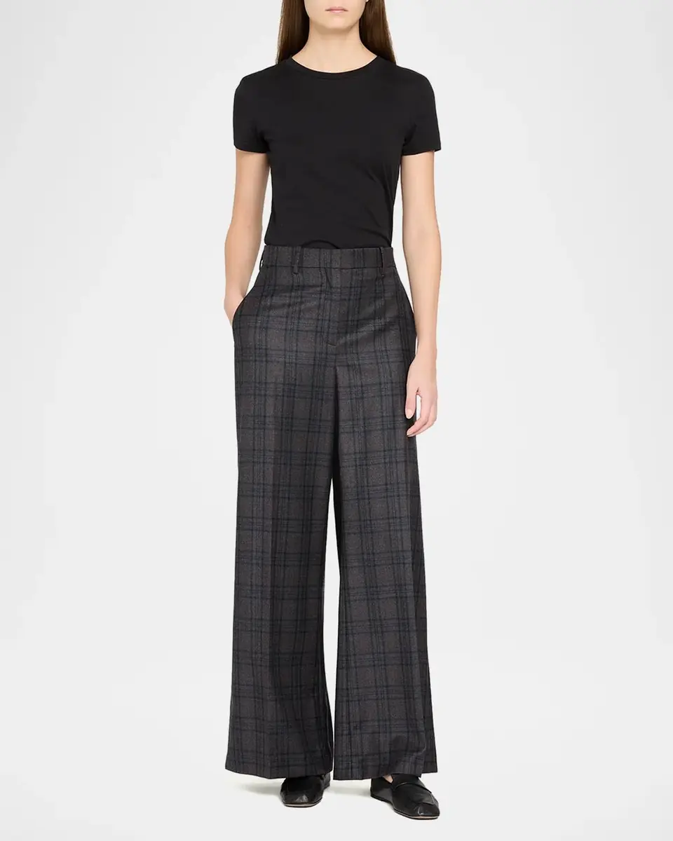 Theory High-Rise Plaid Wool Wide-Leg Trousers | Thumbnail 2 Theory High-Rise Plaid Wool Wide-Leg Trousers | Thumbnail 2