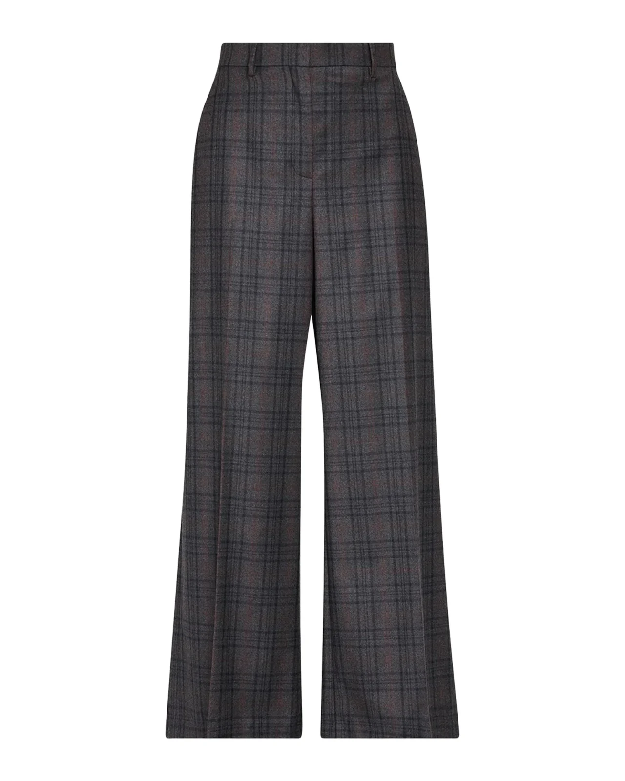 High-Rise Plaid Wool Wide-Leg Trousers