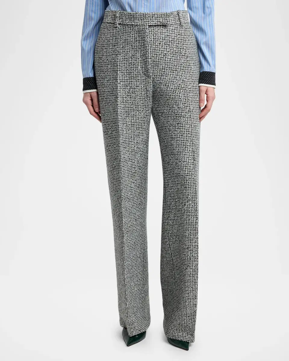 Tom Ford Sequined Broken Chevron Tweed Wide-Leg Tailored Pants | Thumbnail 4