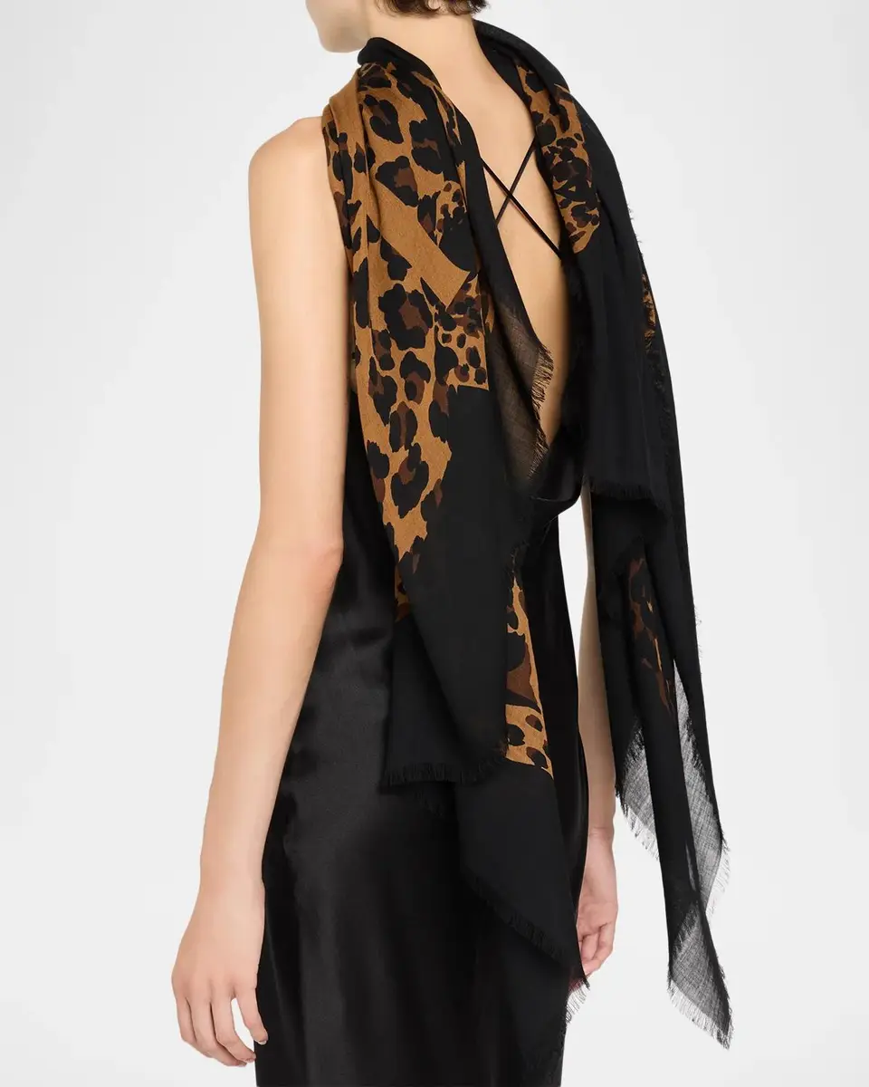 Saint Laurent Cassandre Leopard Wool Twill Scarf | Thumbnail 3 Saint Laurent Cassandre Leopard Wool Twill Scarf | Thumbnail 3