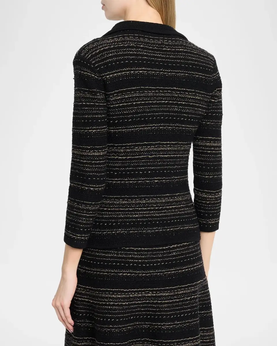 Rickie Freeman for Teri Jon Crochet Floral Applique Striped Knit Jacket | Thumbnail 3