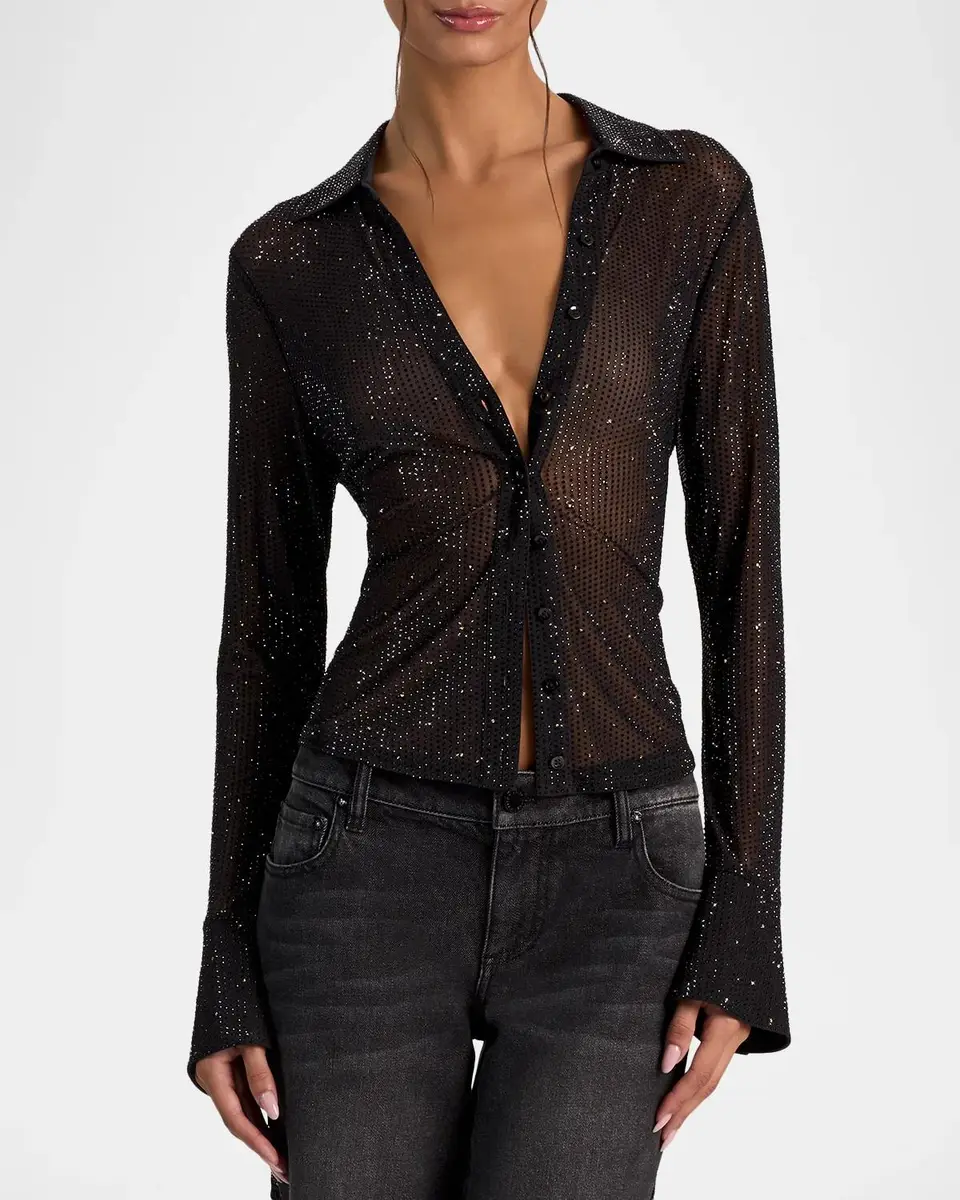 Alice + Olivia Freya Embellished Sheer Top | Thumbnail 4 Alice + Olivia Freya Embellished Sheer Top | Thumbnail 4