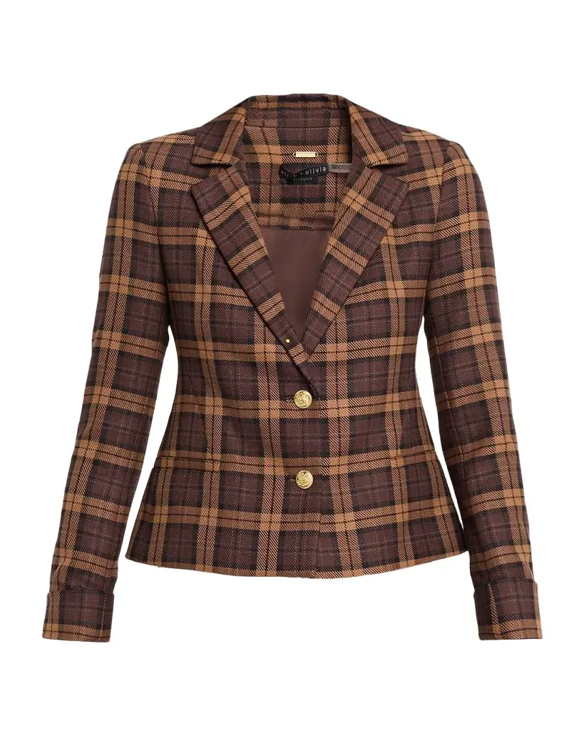 Alice + Olivia Macey Shrunken Plaid Blazer