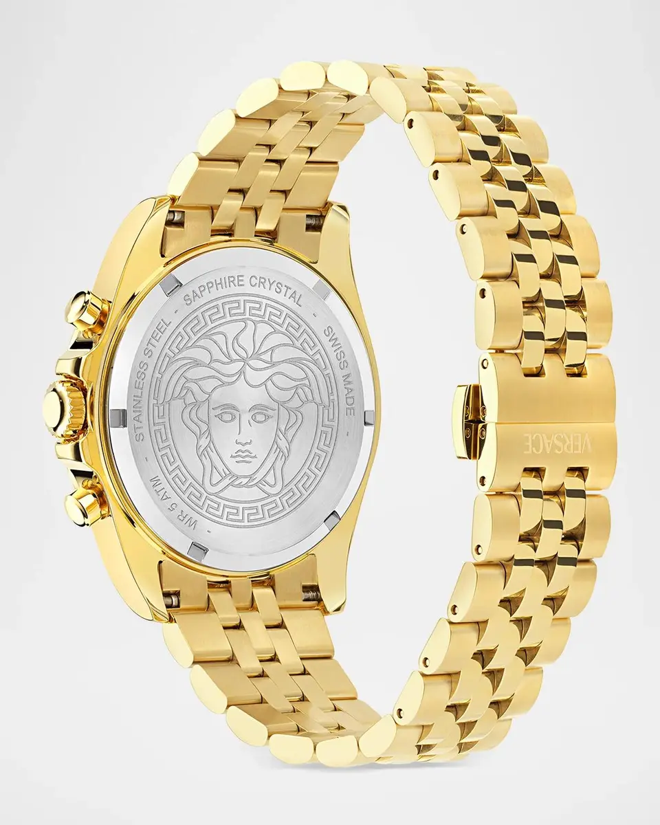 Versace Men's Greca Chrono Wave 43mm IP Yellow Gold Bracelet Watch | Thumbnail 4 Versace Men's Greca Chrono Wave 43mm IP Yellow Gold Bracelet Watch | Thumbnail 4