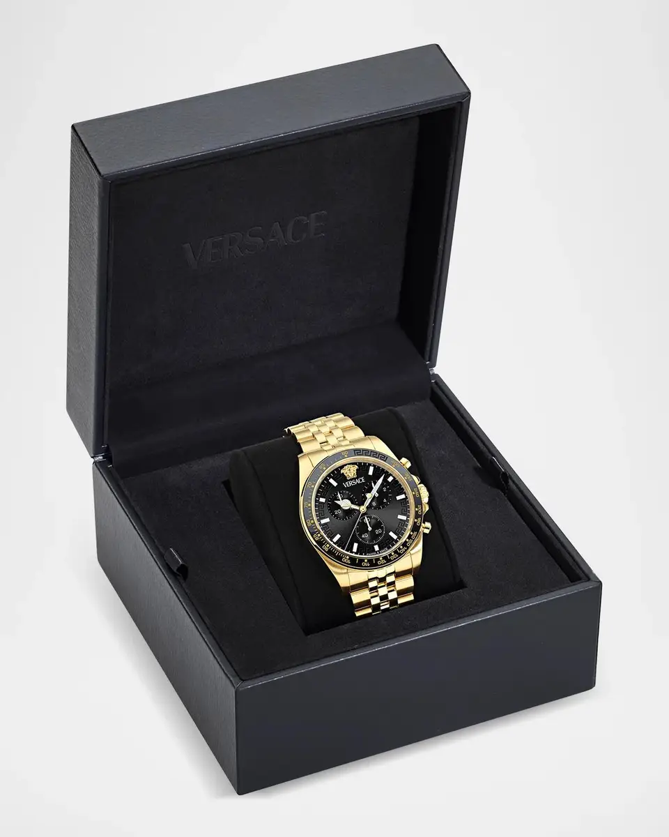 Versace Men's Greca Chrono Wave 43mm IP Yellow Gold Bracelet Watch | Thumbnail 5 Versace Men's Greca Chrono Wave 43mm IP Yellow Gold Bracelet Watch | Thumbnail 5