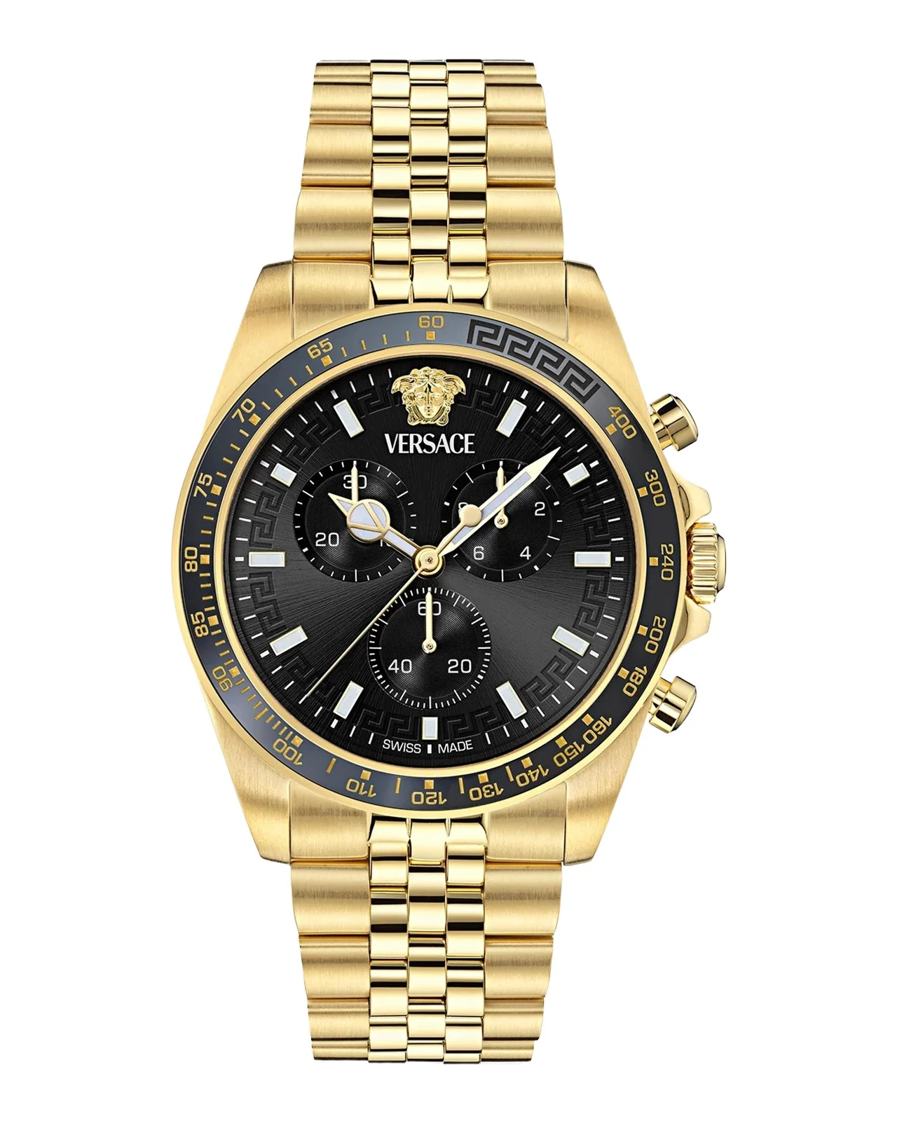 Versace Men's Greca Chrono Wave 43mm IP Yellow Gold Bracelet Watch