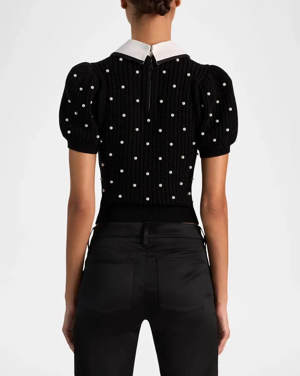 Alice + Olivia Chase Embellished Stretch-Wool Puff-Sleeve Sweater | Thumbnail 3