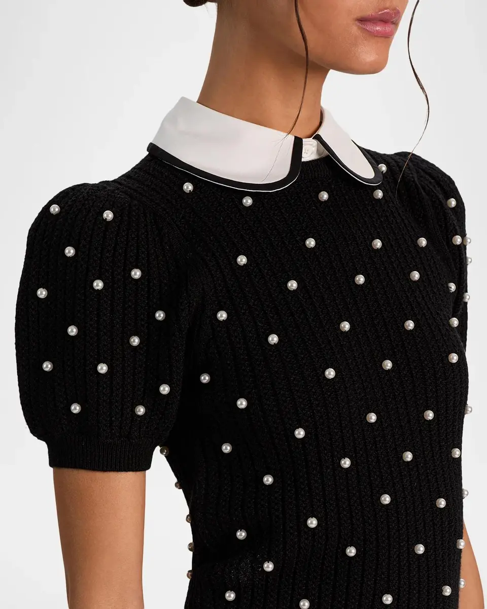 Alice + Olivia Chase Embellished Stretch-Wool Puff-Sleeve Sweater | Thumbnail 5