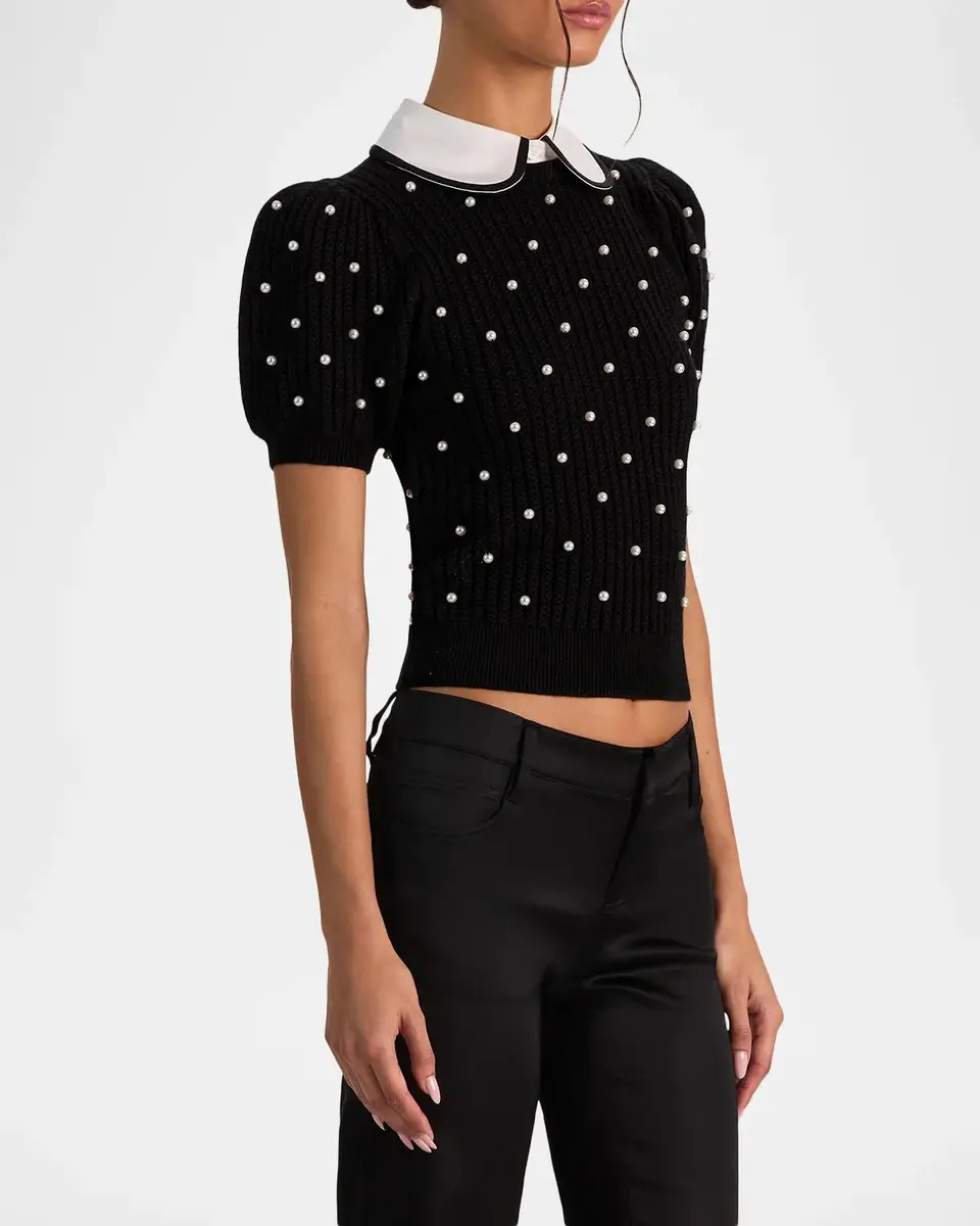 Alice + Olivia Chase Embellished Stretch-Wool Puff-Sleeve Sweater | Thumbnail 6