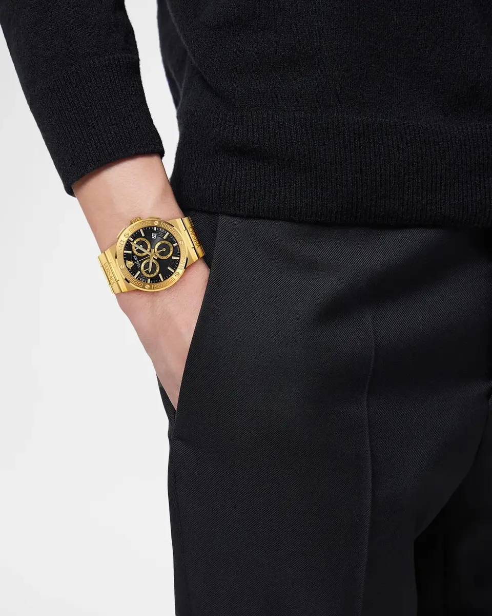 Versace Men's Greca Logo Chrono 40mm IP Yellow Gold Bracelet Watch | Thumbnail 2 Versace Men's Greca Logo Chrono 40mm IP Yellow Gold Bracelet Watch | Thumbnail 2