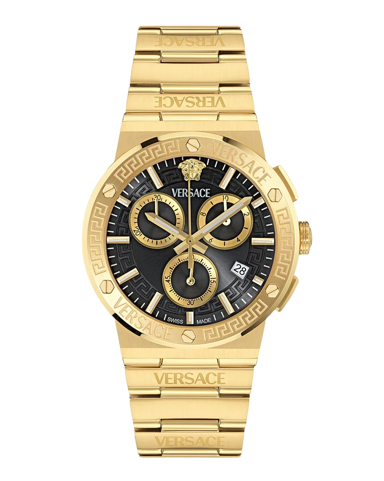 Versace Men's Greca Logo Chrono 40mm IP Yellow Gold Bracelet Watch