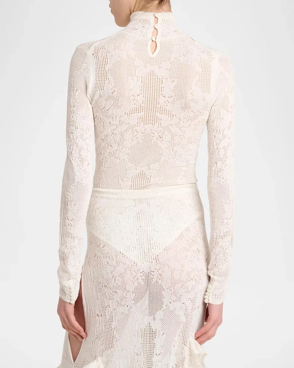 Gabriela Hearst Waite Mock-Neck Lace Knit Long-Sleeve Top | Thumbnail 3 Gabriela Hearst Waite Mock-Neck Lace Knit Long-Sleeve Top | Thumbnail 3