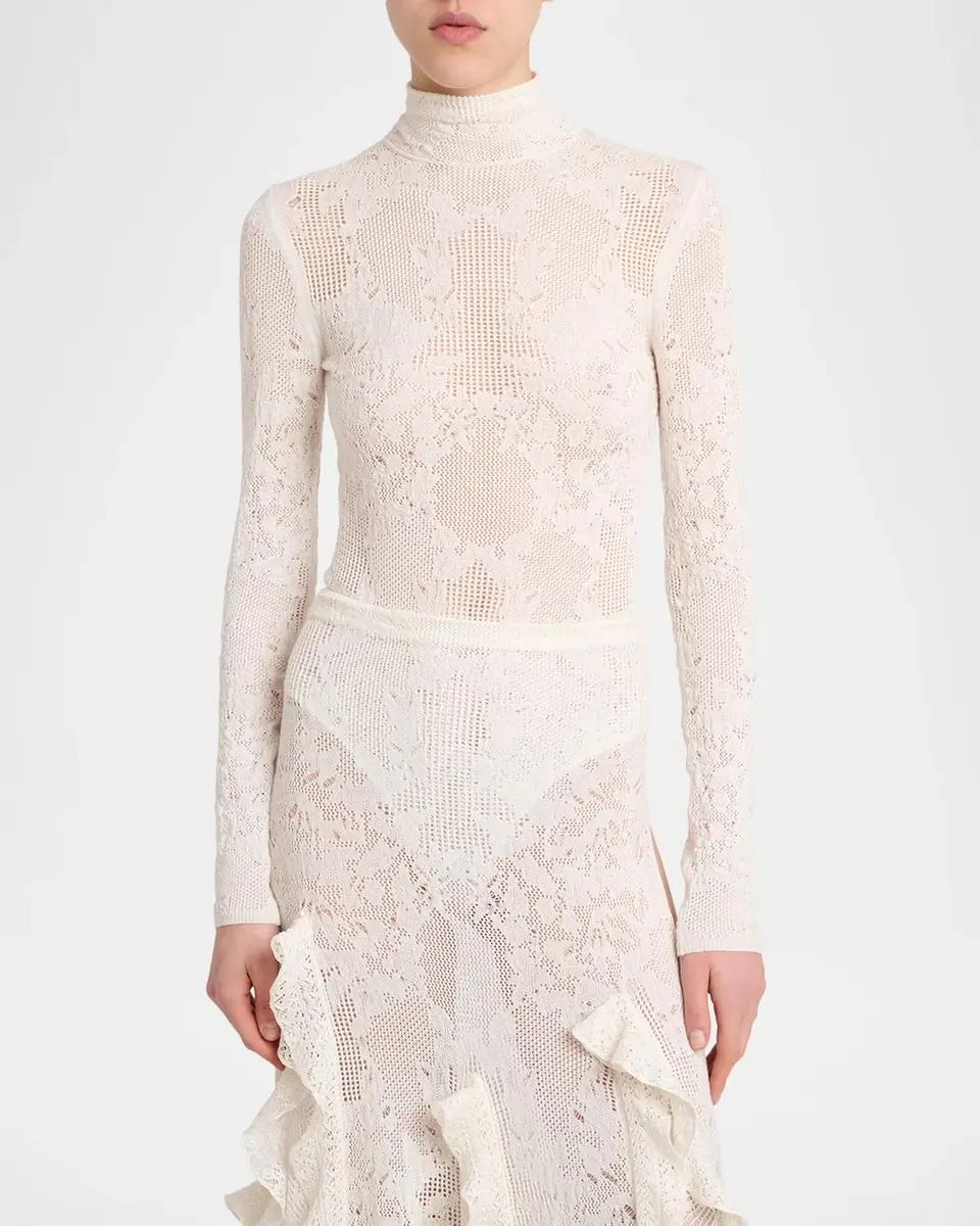 Gabriela Hearst Waite Mock-Neck Lace Knit Long-Sleeve Top | Thumbnail 4 Gabriela Hearst Waite Mock-Neck Lace Knit Long-Sleeve Top | Thumbnail 4