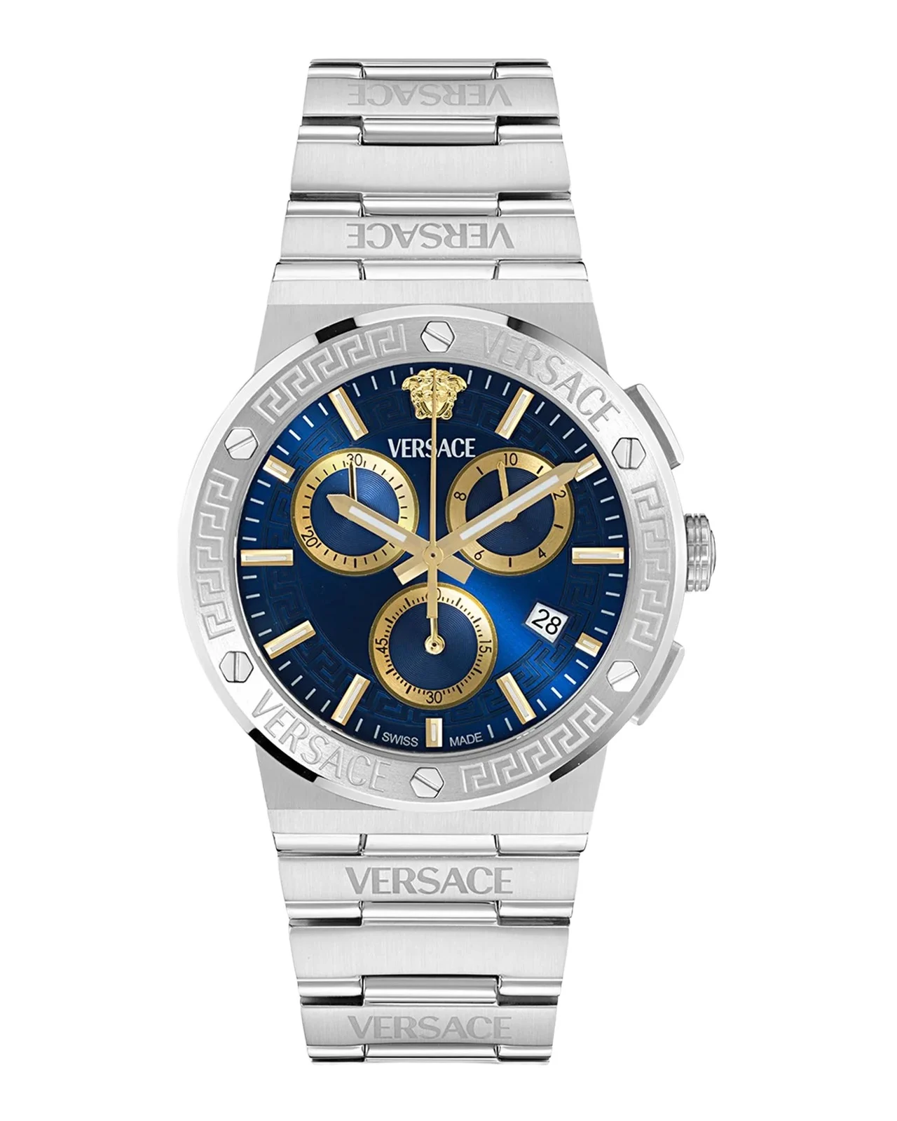 Men's Greca Logo Chrono 40mm Stainless Steel Bracelet Watch Men's Greca Logo Chrono 40mm Stainless Steel Bracelet Watch