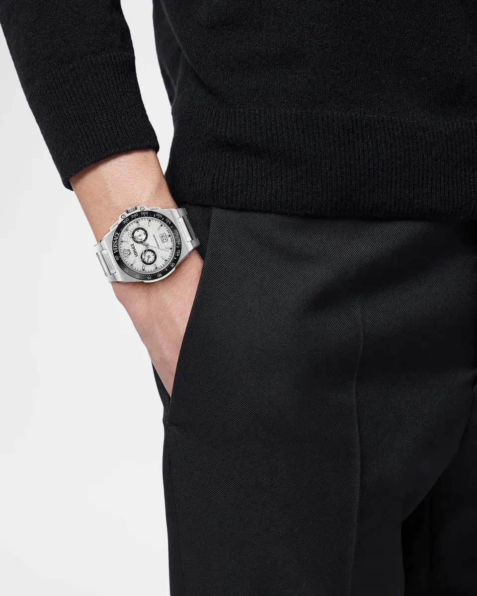 Versace Men's Greca Reaction Chronograph 43mm Stainless Steel Bracelet Watch | Thumbnail 2 Versace Men's Greca Reaction Chronograph 43mm Stainless Steel Bracelet Watch | Thumbnail 2