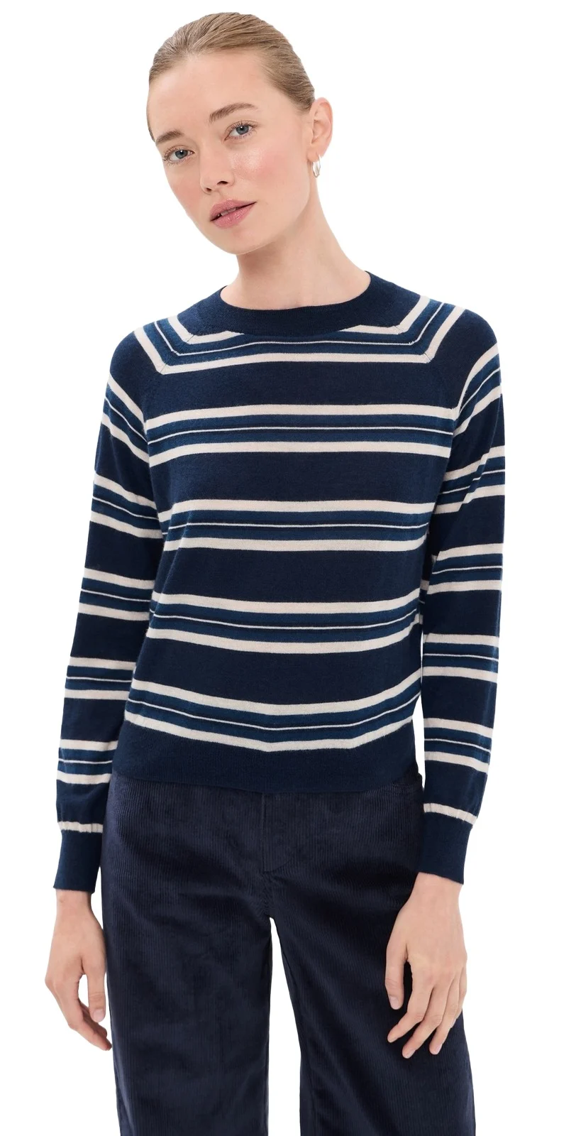 Long Sleeve Striped Raglan Cashmere Sweater
