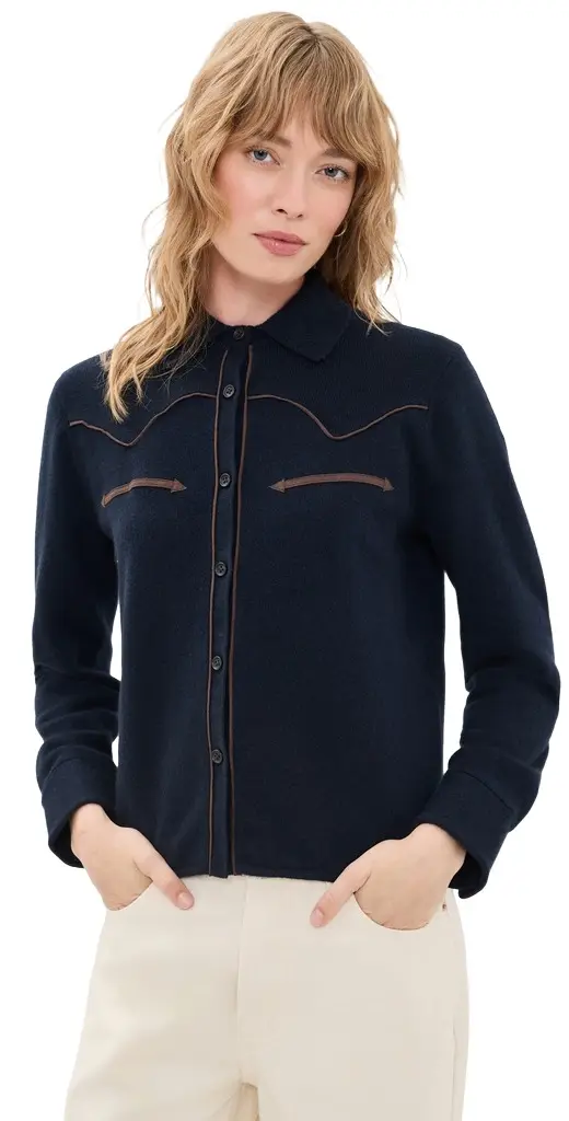Guest In Residence Cropped Western Cashmere Button Down Shirt